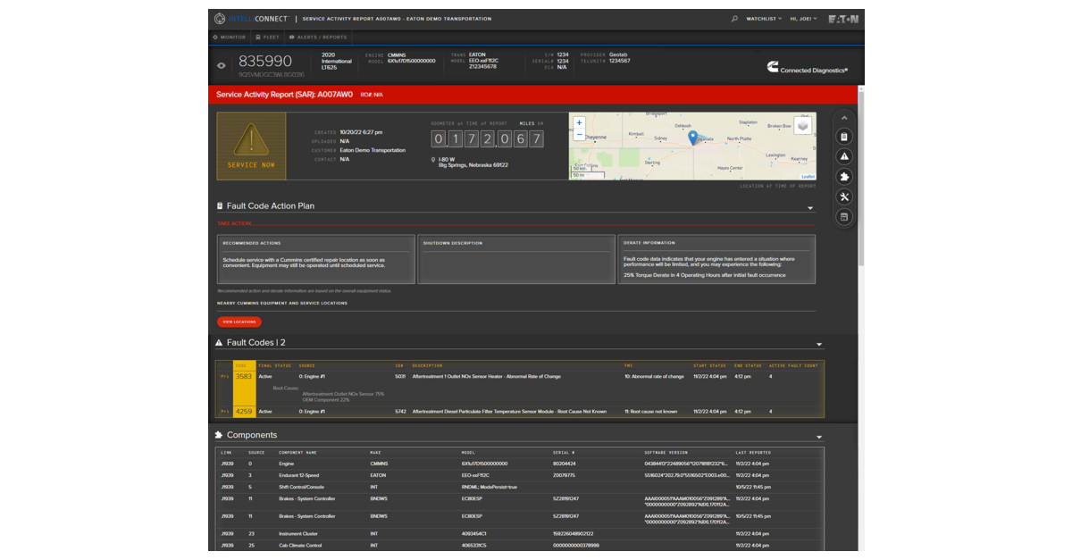 Eaton intelliconnect now collecting analyzing cummins engine fault