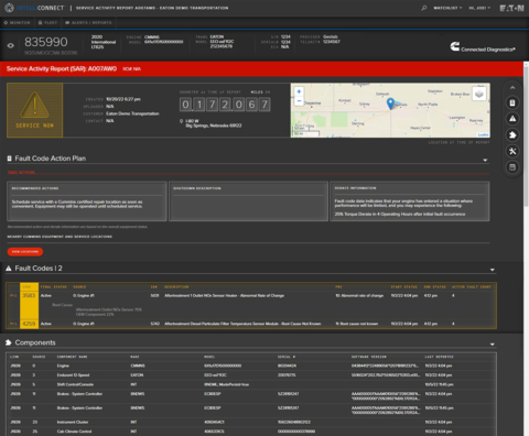 original Eaton’s IntelliConnect with Cummins engine diagnostic capability allows the operator to determine whether a vehicle should be serviced immediately or if there is time to schedule maintenance for a future date. (Graphic: Business Wire)