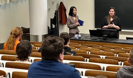thumbnail Jing Zhang and Julie Gorgemans presenting the AP1000® Plant Approach to Safety at the Czech Technical University in Prague. (Photo: Business Wire)