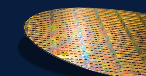 Photo of Ayar Labs TeraPHY™ optical I/O chiplet wafer. Photo courtesy of Ayar Labs.