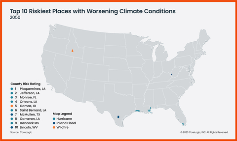 Top 10 Riskiest Places with Worsening Climate Conditions - 2050 (Graphic: Business Wire)