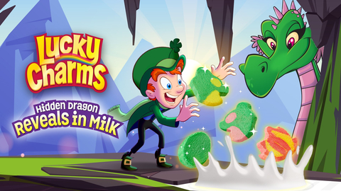 Lucky the Leprechaun is teaming up with one of the most magical creatures to announce the limited-edition Lucky Charms Hidden Dragon cereal. (Graphic: Business Wire)