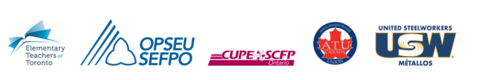 Elementary Teachers of Toronto (ETT) and OPSEU/SEFPO and CUPE Ontario and Amalgamated Transit Union Canada (ATU Canada) and United Steel Workers (USW) Logo