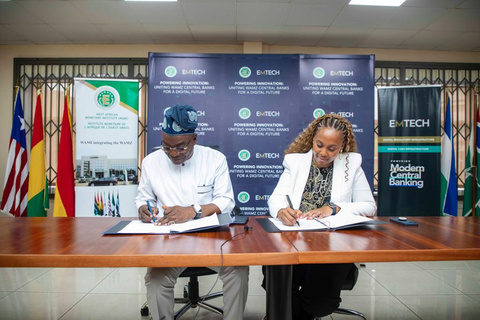 West African Monetary Institute hosts Carmelle Cadet, Founder and CEO of EMTECH for official signing ceremony, cementing partnership.(Photo: Business Wire)