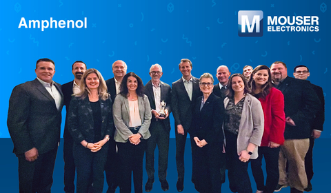 Representatives from Amphenol present the Mouser team with the 2022 Milestone Award. (Photo: Business Wire)