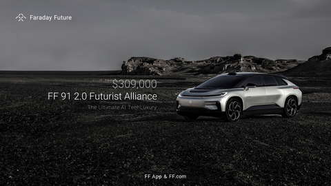 FARADAY FUTURE LAUNCHES THE ULTIMATE AI TECHLUXURY FF 91 2.0 FUTURIST ALLIANCE, PRICED AT $309,000, AS WELL AS THE ECO PRODUCT aiHYPERCAR+, NOW OPEN FOR RESERVATIONS IN BOTH THE UNITED STATES AND CHINA (Graphic: Business Wire)