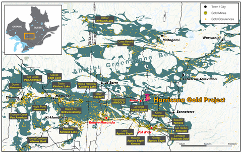 Figure 1: Harricana Project benefits from an exceptional location, close to operating mines, in the Abitibi Greenstone Belt (Photo: Business Wire)