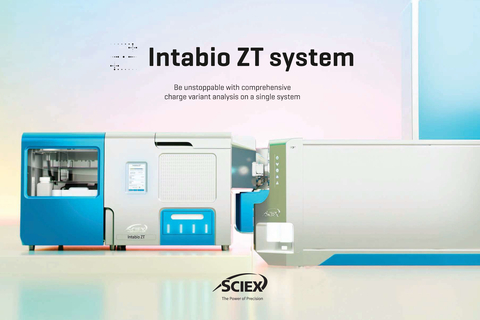 At ASMS 2023, SCIEX, a global leader in life science analytical technologies, launches the Intabio ZT system, the first fully-integrated microfluidic chip-based platform combining imaged capillary isoelectric focusing (icIEF) separation and UV detection. When coupled with mass spectrometry (MS) identification on the ZenoTOF 7600 system, it eliminates the guesswork from early drug development stages and accelerates drug candidate selection. This icIEF-UV/MS workflow enables separation, quantitation and identification of biopharmaceutical charge variants and their proteoforms. (Graphic: Business Wire)