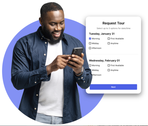 The RentMarketplace Tour Calendar allows prospective renters to schedule and automatically confirm tours at their convenience. This is the latest feature from Rent. to enhance the listing experience and offer renters easy ways to discover and experience a listed property. (Graphic: Business Wire)