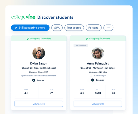 Profile images of CollegeVine student users who are still accepting offers for Fall 2023. (Graphic: Business Wire)