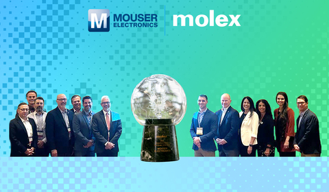 Representatives from Molex present the Mouser team with the 2022 Global High Service Distributor of the Year Award. (Photo: Business Wire)