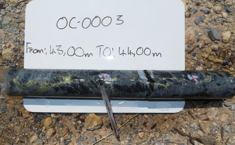 Figure 5: Drill Core from Hole 3 The core pictured in Figure 5 shows the clearly visible sulfide mineralization. (Graphic: Business Wire)