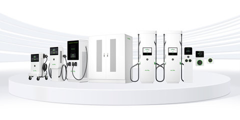 The MaxiCharger lineup on display at Power2Drive (Graphic: Business Wire)