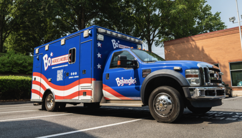 Bojangles is venturing on a three-week, 50-stop road trip in a patriotically decorated ambulance as part of its Star-Spangled Big Bo Box campaign to honor America’s heroes and raise money for its charitable partner, Folds of Honor. (Photo: Bojangles)