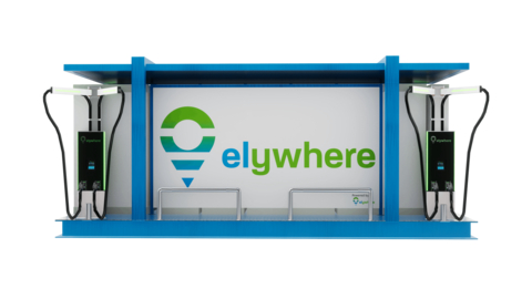 Semi-mobile Elywhere charging station with integrated batteries (Photo: Business Wire)