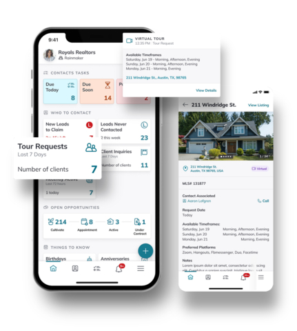 The Tour Request Widget is viewable on the home screen of the Command mobile app and offers a snapshot on the number of client questions and requests from the KW Consumer app. With a few simple clicks within the Tour Request Widget, agents can view a property’s key information and contact the listing agent to arrange the tour. (Graphic: Business Wire)
