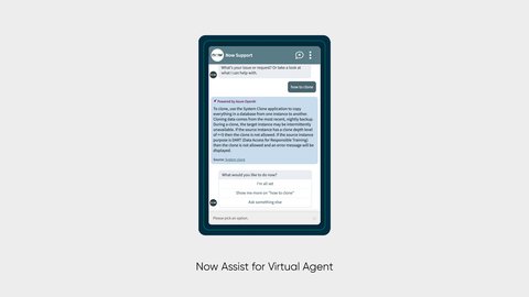 A generative AI Genius result can be generated and tuned to directly address a user’s query through Now Assist for Virtual Agent if the Virtual Agent does not have a topic (Graphic: Business Wire)