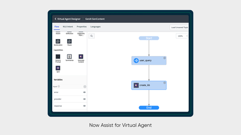 Easily configure intelligent conversational experiences powered by generative AI in a low-code, drag-and-drop environment with Virtual Agent Designer and Mobile App Builder (Graphic: Business Wire)