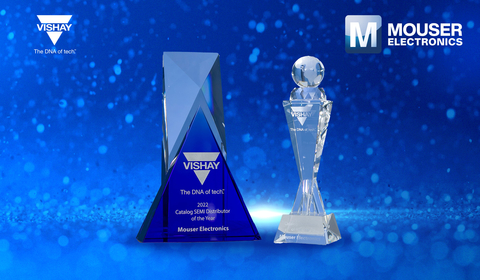 original Vishay named Mouser its 2022 High Service Distributor of the Year, 2022 Semiconductors High Service Distributor of the Year, and 2022 EMEA Catalog Distributor of the Year. (Photo: Business Wire)
