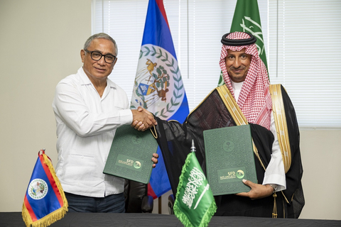 Image (from left to right): The Prime Minister of Belize, Hon. John Briceño & The Saudi Fund for Development (SFD) Board of Directors Chairman, H.E. Ahmed Al Khateeb (Photo: AETOSWire)