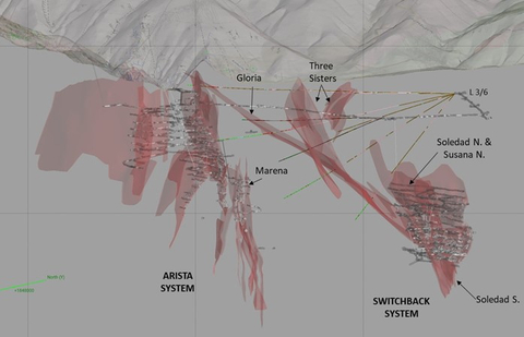 original Image 1: View of the Arista, Gloria, Three Sisters, and Switchback Vein Systems (looking north-west). (Graphic Business Wire)