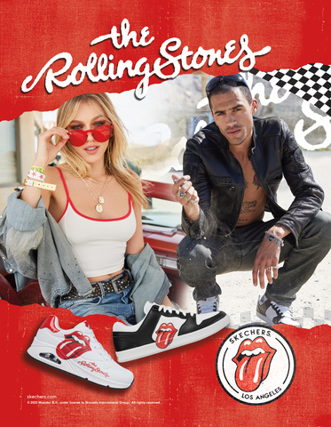 The new Skechers x The Rolling Stones sneaker collection pairs the band's legendary logo with the footwear brand's signature comfort technologies. (Graphic: Business Wire)