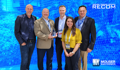 Representatives from RECOM present the Mouser team with the 2022 High Service Distributor of the Year Award. (Photo: Business Wire)