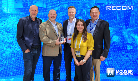 original Representatives from RECOM present the Mouser team with the 2022 High Service Distributor of the Year Award. (Photo: Business Wire)