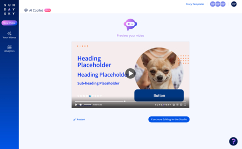 SundaySky video AI Copilot distills an idea into a fully realized video that can be further edited, personalized and published. Copilot accelerates productivity and time-to-impact for users who think like marketers and can now act like video creators. (Photo: Business Wire)