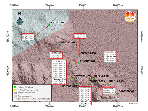 Figure 2: Harricana Gold Project – Kiboko’s Fontana Phase 1 northern Marcotte zone drilling locations
