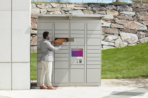 Pitney Bowes ParcelPoint Outdoor Smart Lockers in use. (Photo: Business Wire)
