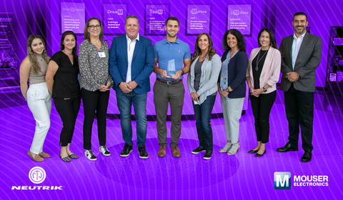 Representatives from Neutrik present the Mouser team with the 2022 Distributor Top Revenue Award (Photo: Business Wire)