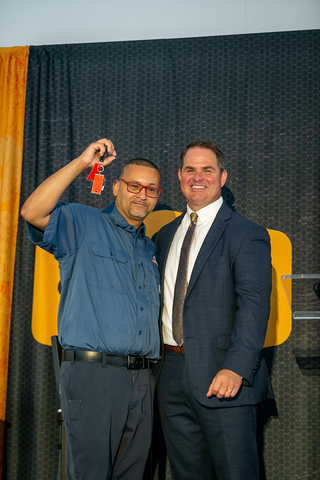 thumbnail Cintas Service Sales Representative (SSR) Steve Rosa (L) receives the keys to his brand-new truck from his General Manager Chris Wheeler (R) at their Decatur, Ga., Cintas Rental location on Thursday morning. Rosa won the truck in April through a Cintas-Carhartt customer awareness campaign, and it was delivered to Rosa this morning during a formal ceremony. (Photo: Business Wire)