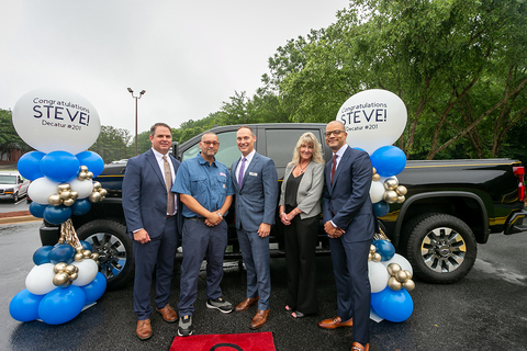 thumbnail Cintas Service Sales Representative (SSR) Steve Rosa (second from left) poses with the brand-new truck he won in April through a Cintas-Carhartt customer awareness campaign. The vehicle was delivered to Rosa's Decatur, Ga., Cintas location on Thursday morning. Included are Chris Wheeler (General Manager of Cintas' Rental location in Decatur, Ga.), Rosa, Paul Adams (Cintas Rental Southeast Group Vice President), Dayna Marker (Cintas Director of Inside Sales & Catalog Operations) and Nick Pickens (former Cintas Southeast Group Vice President & current Cintas Fire Protection President & COO). (Photo: Business Wire)