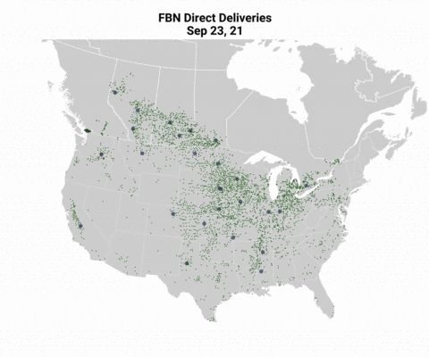 The map animation shows FBN deliveries made in 2022.