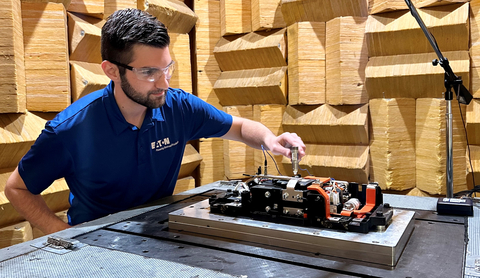 original Matt Pieczko, engineering manager, Noise, Vibration and Harshness, Eaton’s eMobility, conducts testing on a battery disconnect unit. (Photo: Business Wire)