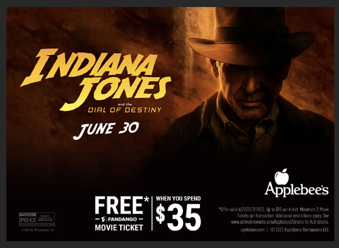 Applebee’s® to Offer Guests a FREE* Fandango Movie Ticket to see Disney and Lucasfilm’s “Indiana Jones and the Dial of Destiny” (Graphic: Business Wire)