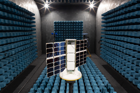 Spire LEMUR (Low Earth Multi-Use Receiver) 3U satellite in Spire's radio frequency chamber at their satellite manufacturing facility in Glasgow. (Photo: Business Wire)