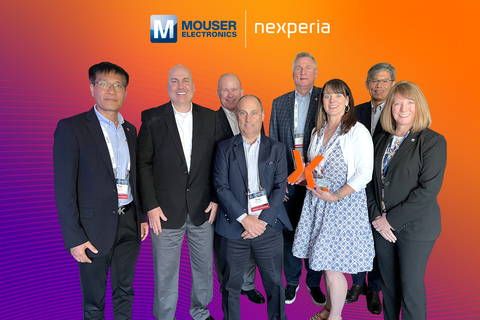 Representatives from Nexperia present the Mouser team with the 2022 E-Tailer of the Year Award. (Photo: Business Wire)