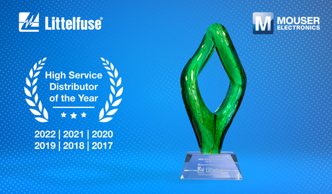 Mouser has won the 2022 Global High Service Distributor of the Year award from Littelfuse, an industrial technology manufacturing company empowering a sustainable, connected, and safer world (Photo: Business Wire)