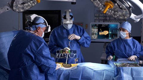 Augmedics’ augmented reality navigation system, xvision, gives surgeons “x-ray vision” and allows accurate navigation of instruments and implants during surgery. Photo: Augmedics