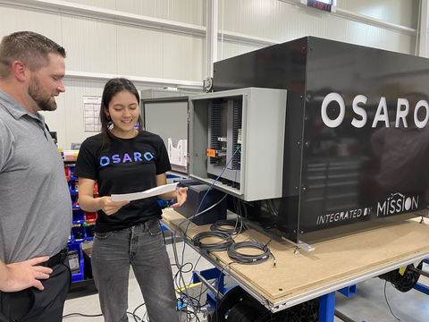Mission Project Manager Kory Boswell (left) and OSARO Solutions Engineer Nina Haas (right) confer on a project at Mission’s headquarters in Michigan. Photo Credit: Courtesy of Sami Birch