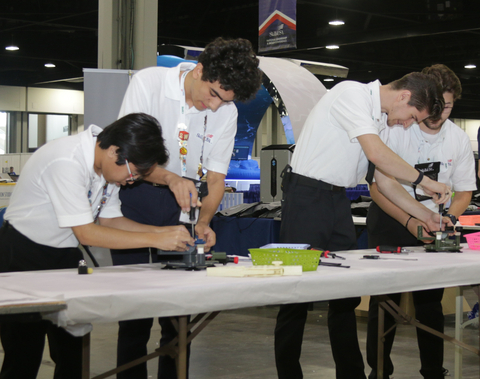 original SME and Stratasys' cosponsored 2023 Additive Manufacturing Competition at the 59th annual SkillsUSA National Leadership and Skills Conference challenged students to design and print parts to build an assembly that attached to a fixture with a rotating mount point to grab and hold three progressively more difficult objects. (Photo: Business Wire)