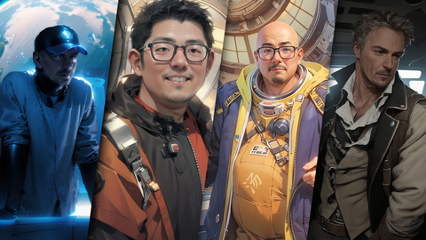 Sci-fi style portraits of the Space Nation founders. From left to right: Roland Emmerich, Jerome Wu, Tony Tang, and Marco Weber. (Photo: Business Wire)