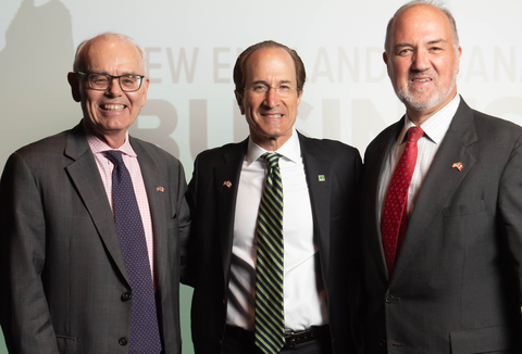 original The New England-Canada Business Council has elected retired Pierce Atwood attorney JOHN W. GULLIVER (left) as its 2023-25 President and TD Bank Market President MARSHALL SUGARMAN (center) as First Vice President and 2025-27 president-designee. Gulliver succeeds PETER J. HOWE (right), senior VP at the Boston communications consulting firm Denterlein, who served as NECBC president for the 2021-23 term and will continue as a member of NECBC's Board of Directors. (PHOTO: Peter Julian, PeterJulianPhoto.com)
