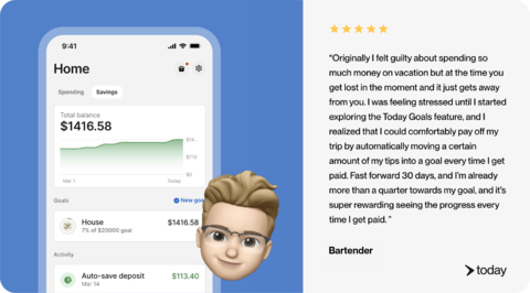 original Today Goals, a new in-app feature by XTM uses Artificial Intelligence and Machine Learning to guide members in saving and financial wellness. (Graphic: Business Wire)