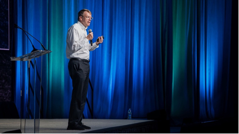 CEO Reade Fahs addresses members of National Vision’s Doctor of Optometry network in Orlando, FL during the 2023 Annual Continuing Education Symposium. (Photo: Business Wire)