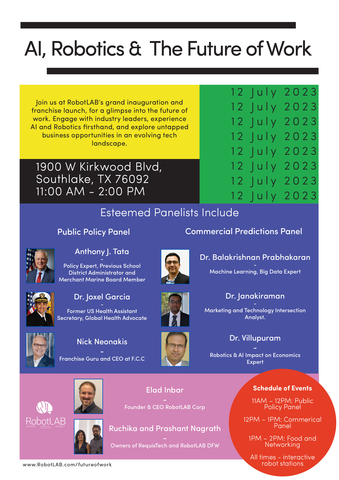 original RobotLAB has expanded the lineup for its "AI, Robotics & the Future of Work" summit, held virtually and in-person at RobotLAB's state-of-the-art office in Southlake, TX on Wednesday, July 12 at 11 a.m. CT. (Graphic: Business Wire)