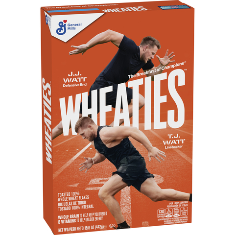 For the first time ever, Wheaties features brothers, J.J. and T.J. Watt, on the iconic orange box. (Photo: Business Wire)