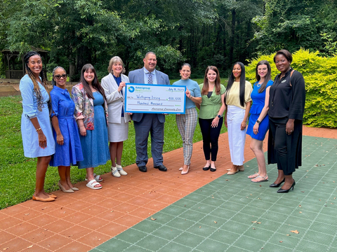 Amerigroup Georgia presents a check for $100,000 to Wellspring Living as part of their longstanding partnership to combat human trafficking and protect the most vulnerable children across the state. (Photo: Business Wire)